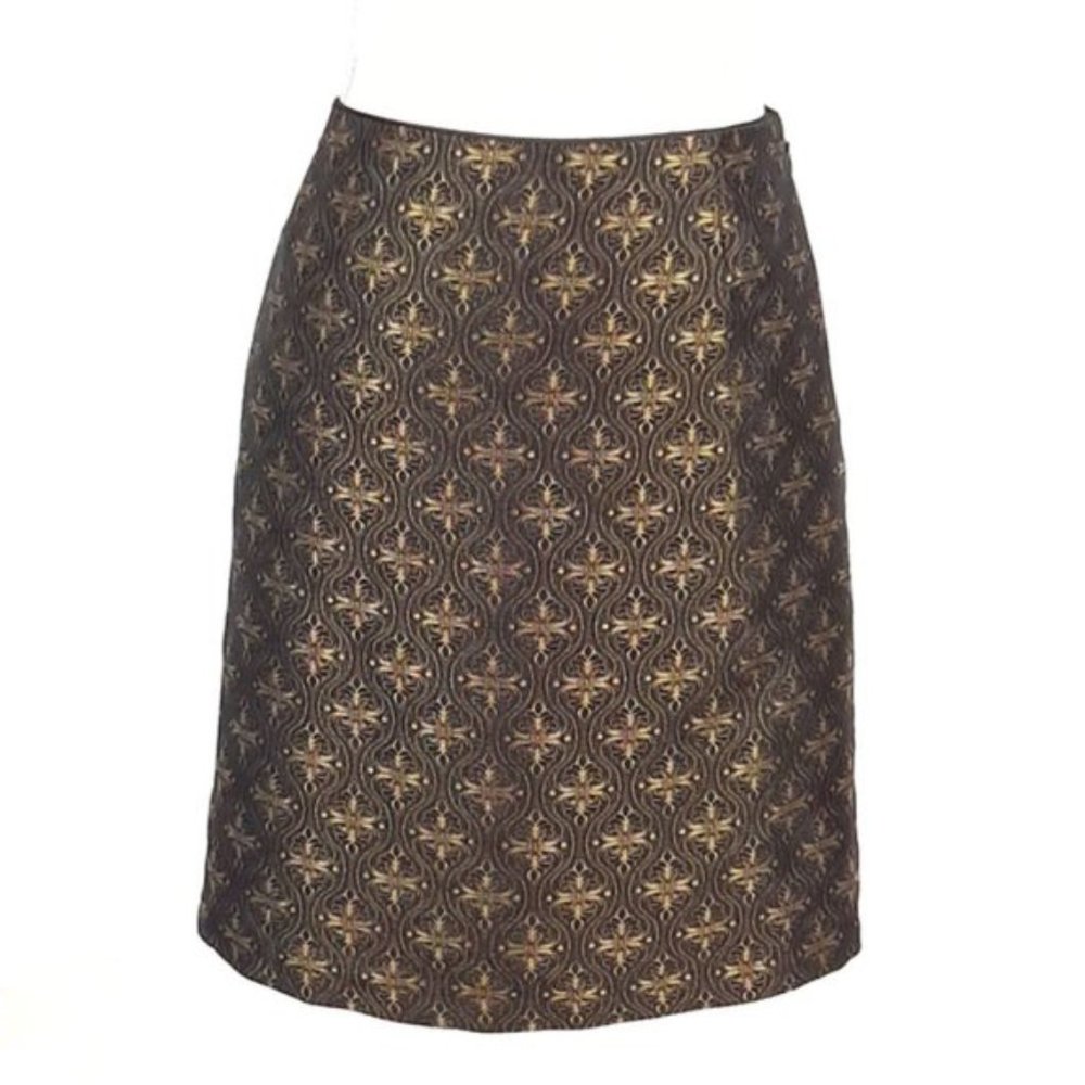Tahari Gold and Black Damask Pencil Skirt